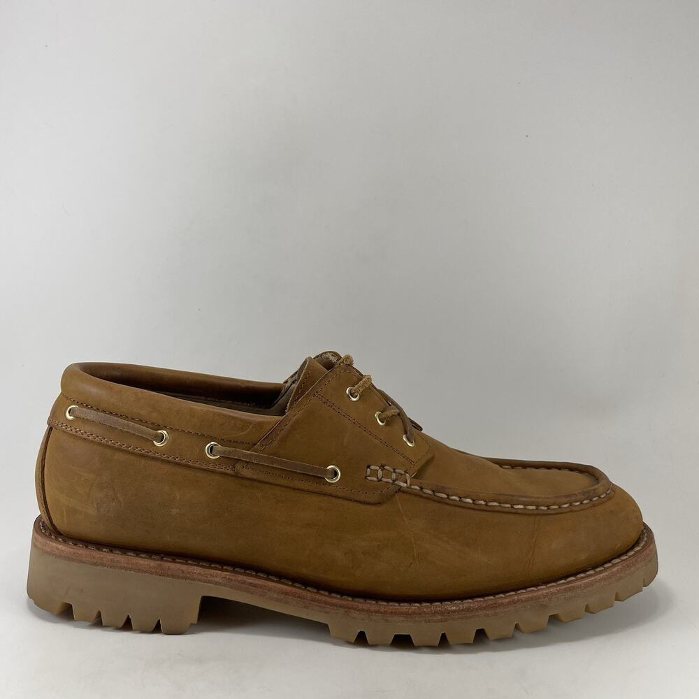 Rhodes Tahoe Brown Leather Moc Toe Shoes Mens Size 12 Vibram Lug Sole Lace Up